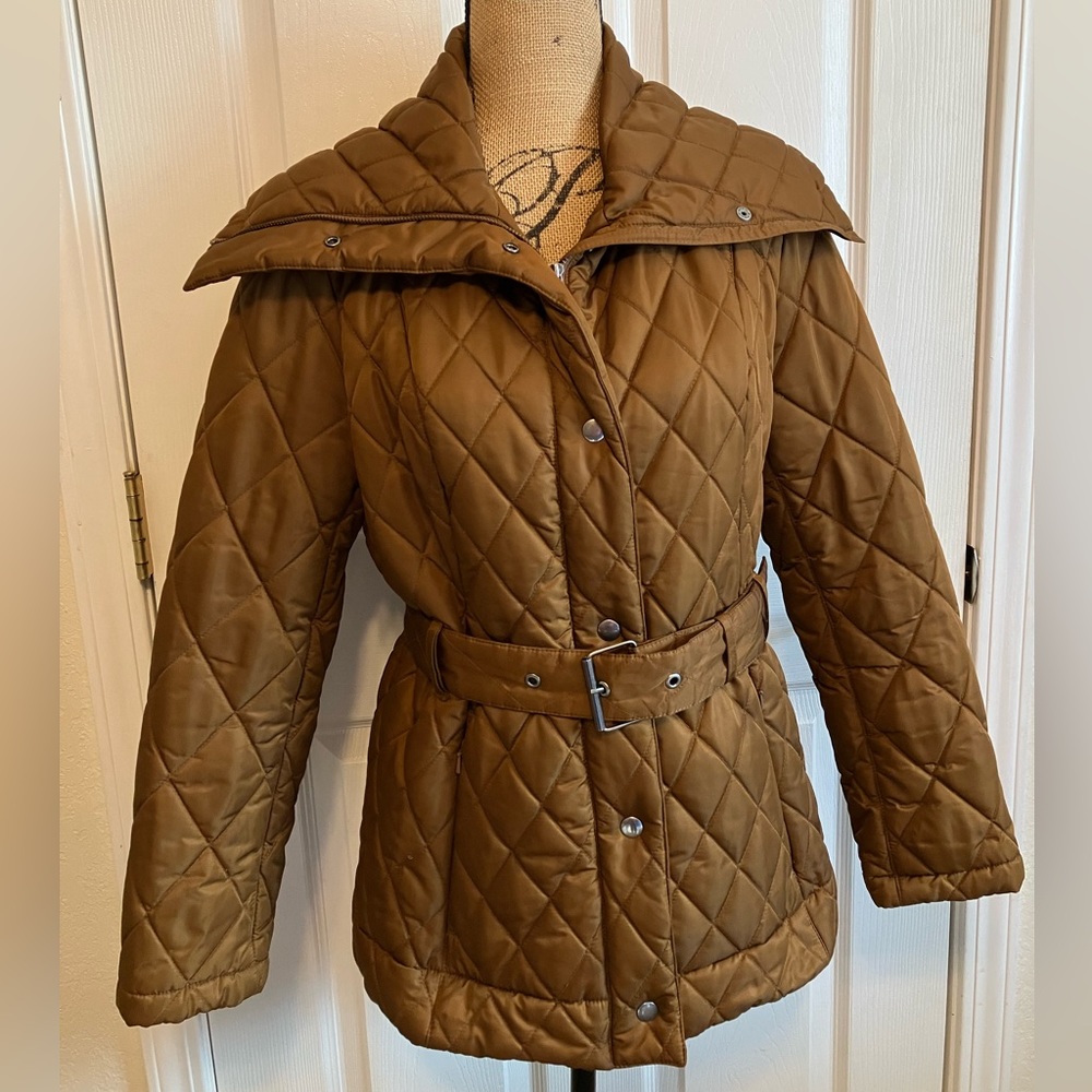 Rare Pendleton belted tan copper women’s puffer winter snow jacket big collar S